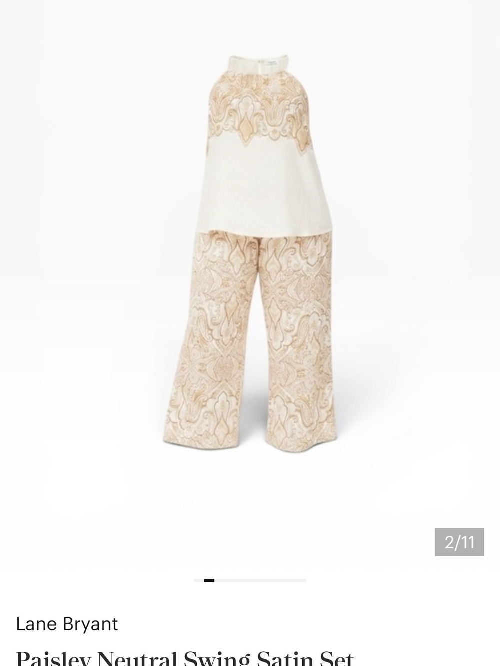 Lane Bryant Cream and Beige Paisley Wide-Leg Pants With Tan Sweater